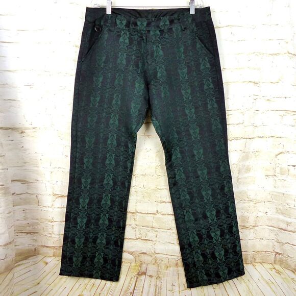 Y2K Lip Service Blacklist Pants Men 36x33 Black Green Brocade Jacquard Goth Rock - Picture 2 of 16